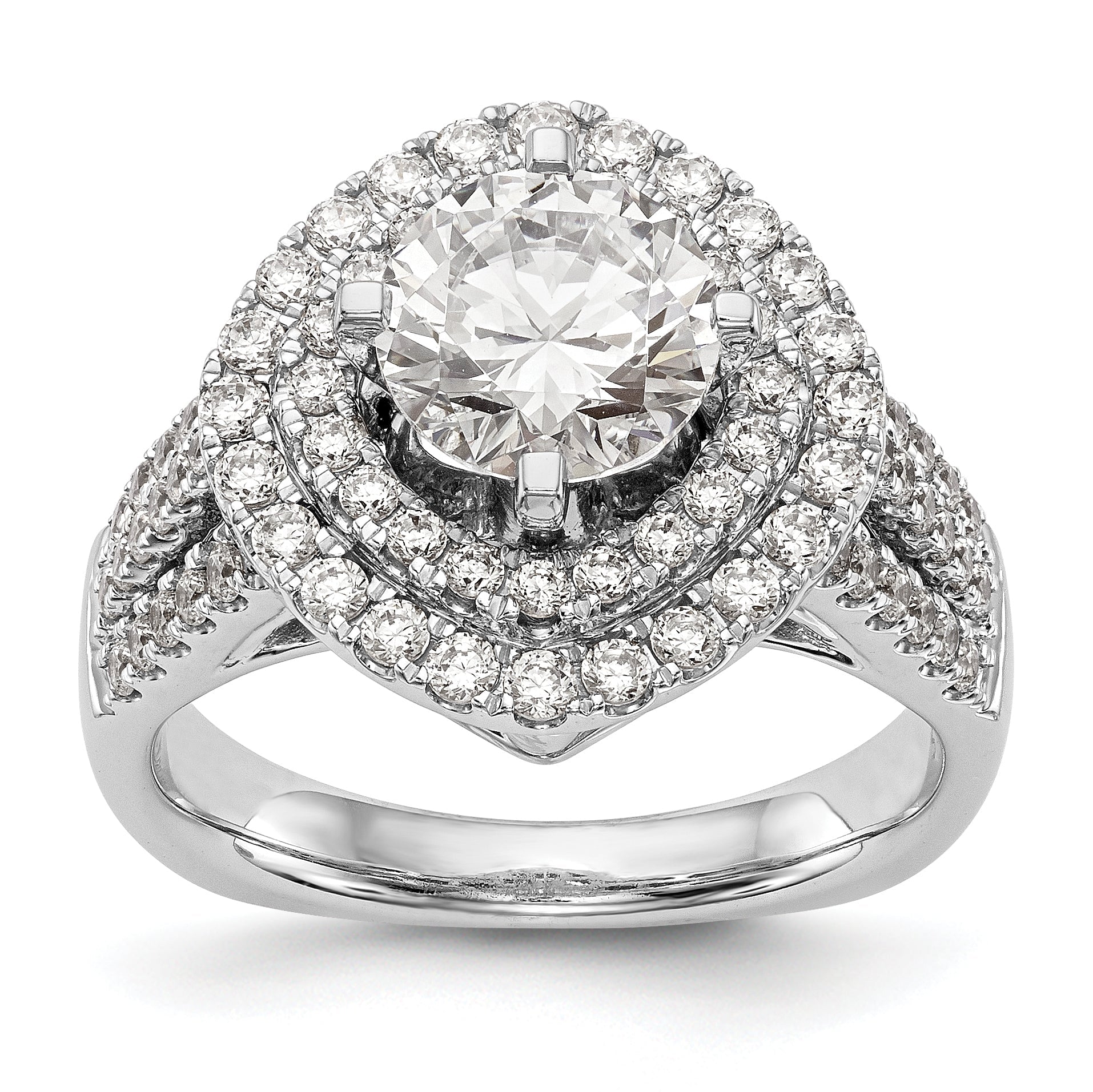 14kw Peg Set Simulated Diamond Fancy Double Halo Engagement Ring