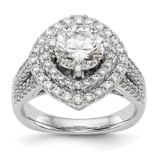 14kw Peg Set Simulated Diamond Fancy Double Halo Engagement Ring