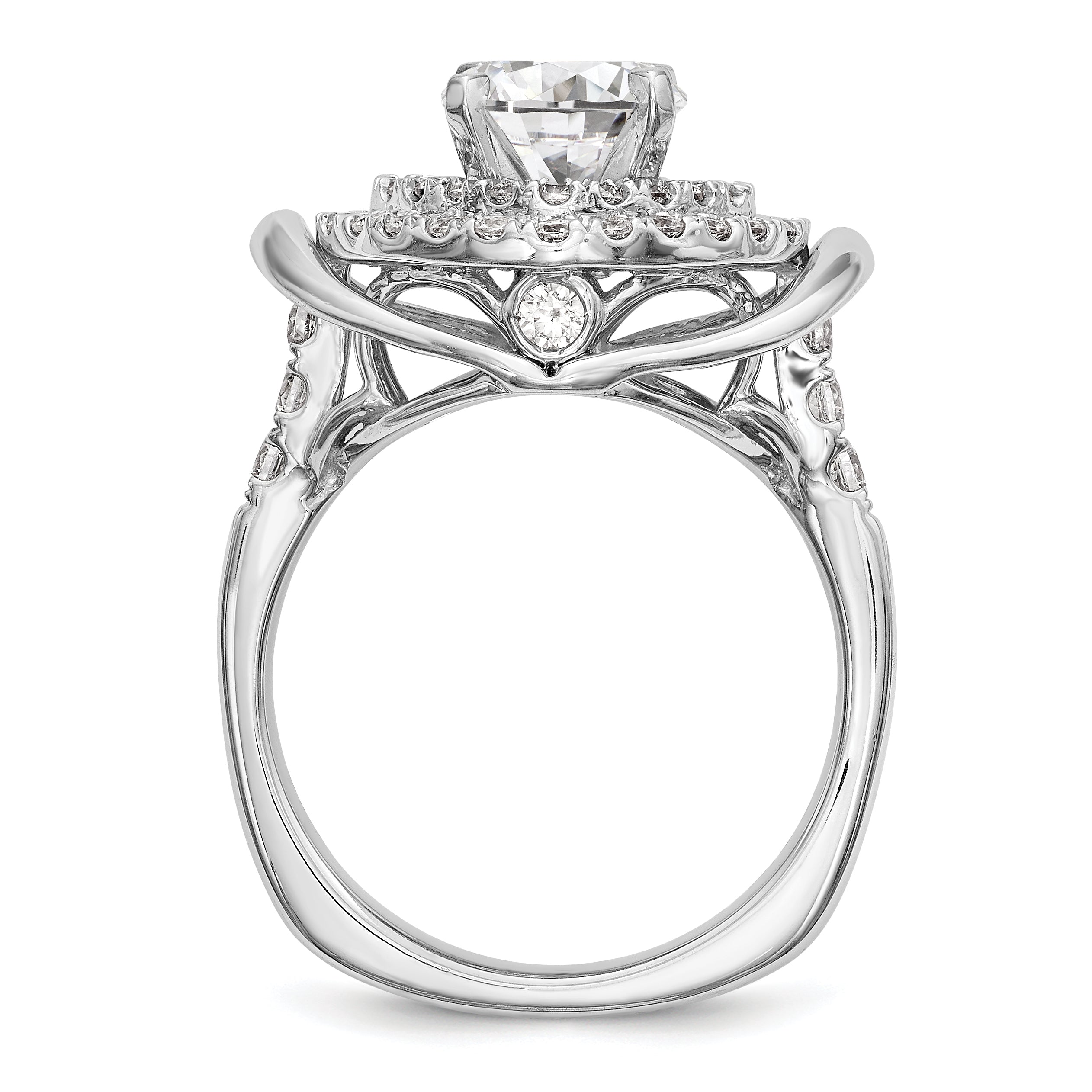 14kw Peg Set Simulated Diamond Fancy Double Halo Engagement Ring