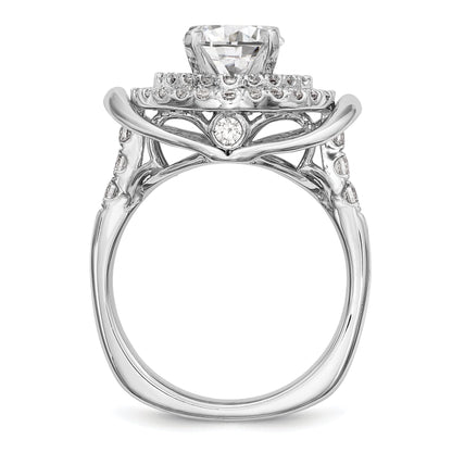 14kw Peg Set Simulated Diamond Fancy Double Halo Engagement Ring