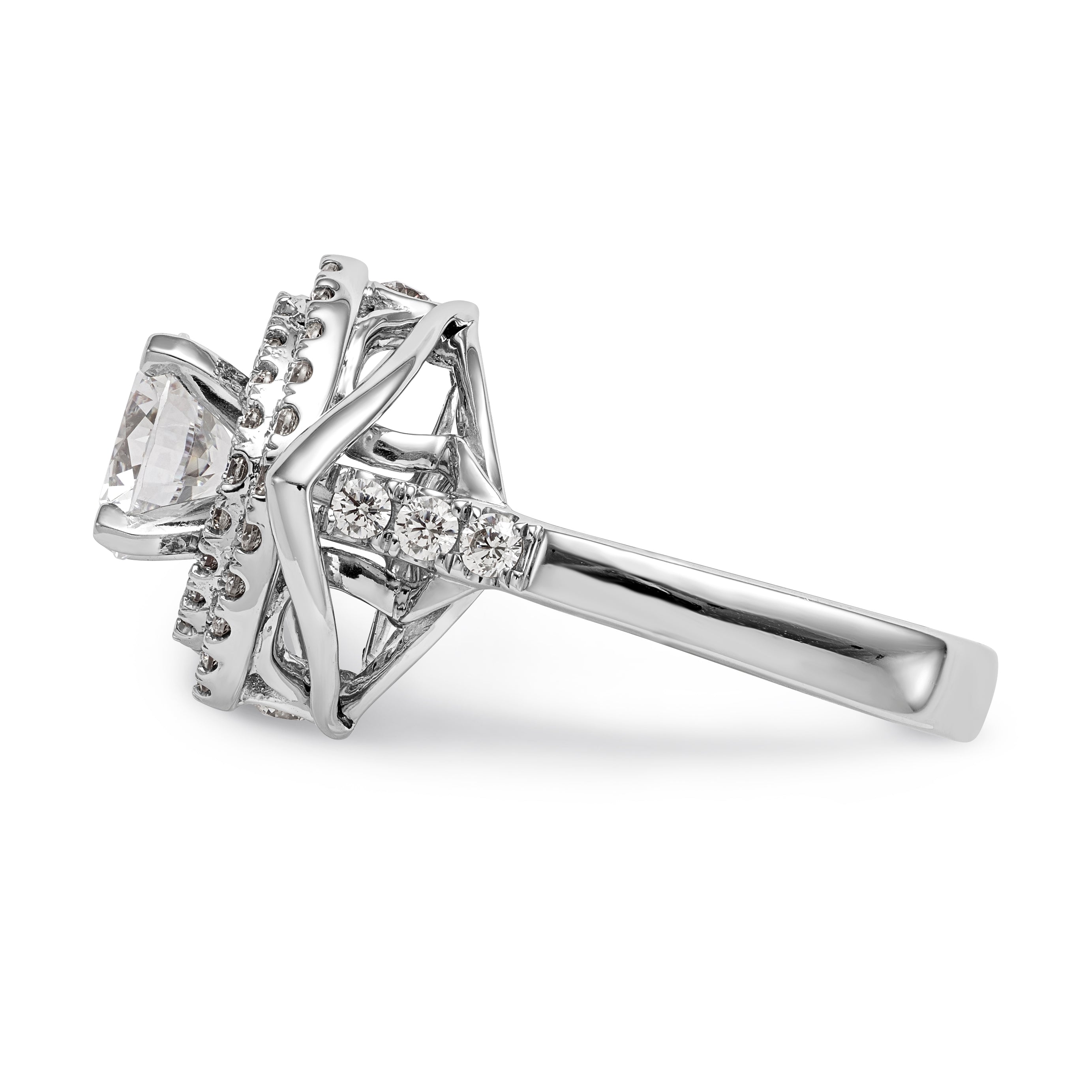 14kw Peg Set Simulated Diamond Fancy Double Halo Engagement Ring