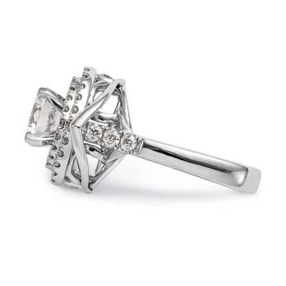 14kw Peg Set Simulated Diamond Fancy Double Halo Engagement Ring