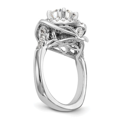14kw Peg Set Simulated Diamond Fancy Double Halo Engagement Ring