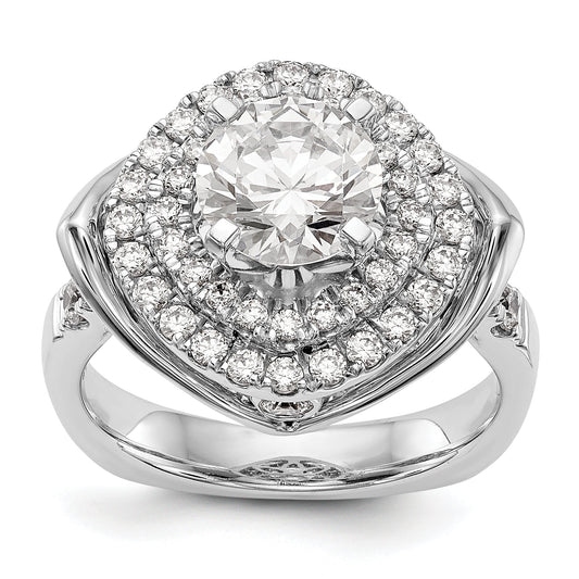 14kw Peg Set Simulated Diamond Fancy Double Halo Engagement Ring
