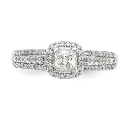 14K White Gold Diamond Princess CZ Square Halo Engagement Ring