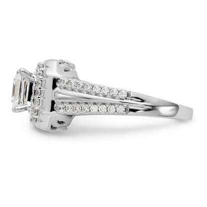 14K White Gold Diamond Princess CZ Fancy Halo Engagement Ring