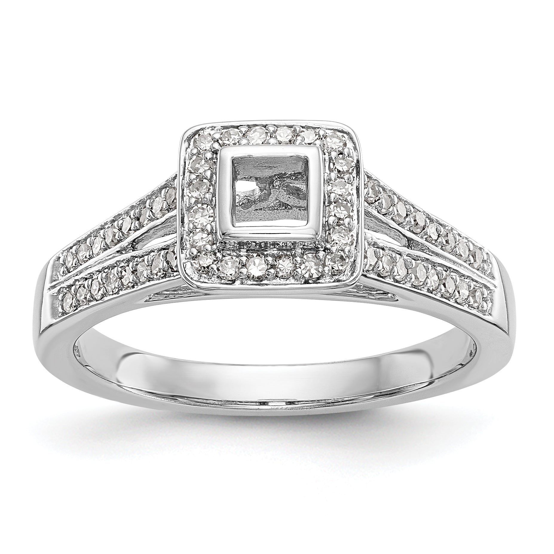 14K White Gold Diamond Princess CZ Halo Engagement Ring