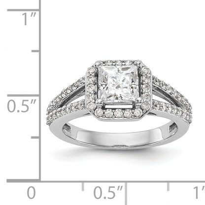 14K White Gold Diamond Princess CZ Cushion Halo Engagement Ring