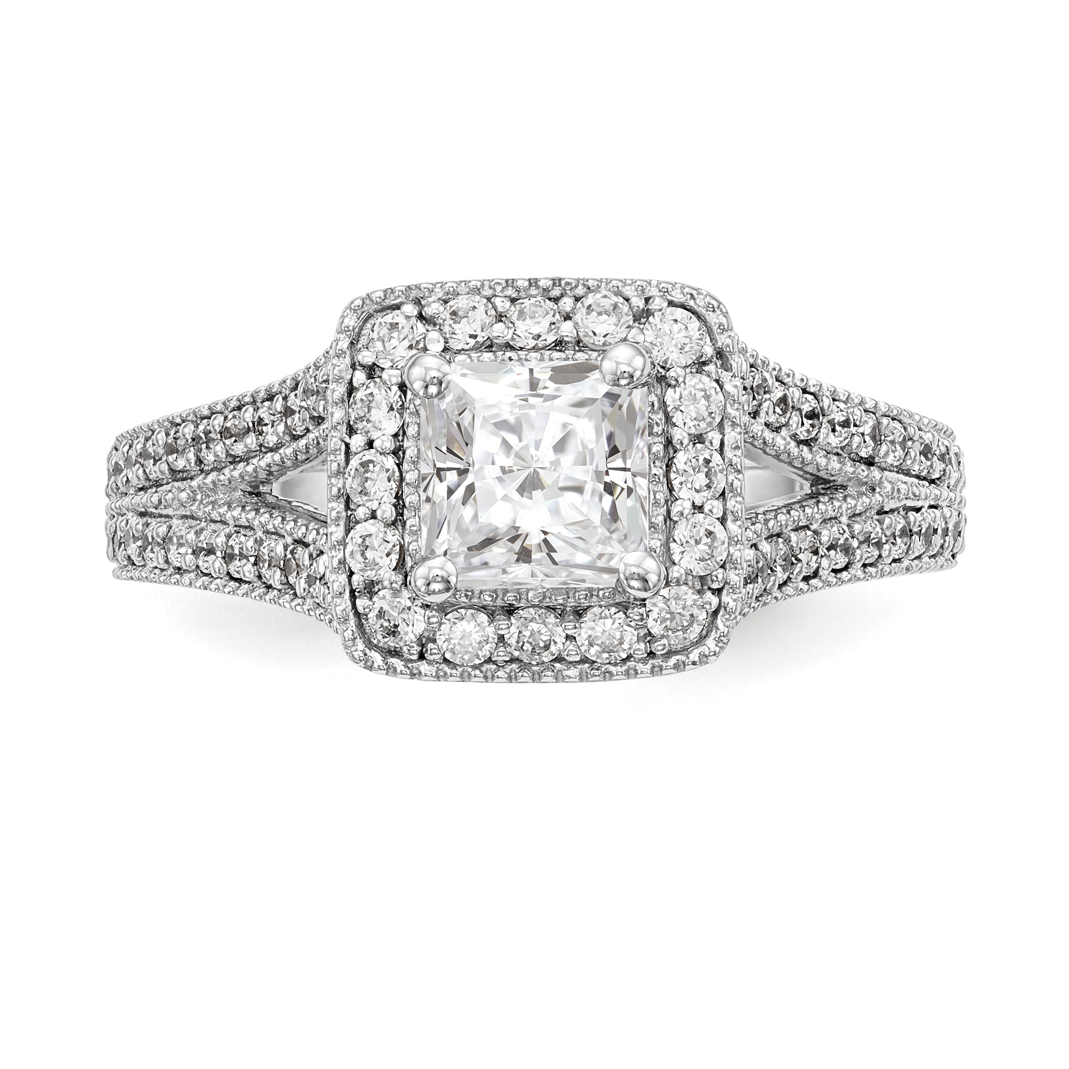14K White Gold Diamond Princess CZ Cushion Halo Engagement Ring