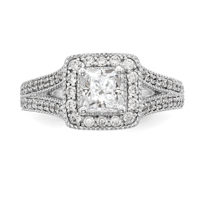 14K White Gold Diamond Princess CZ Cushion Halo Engagement Ring