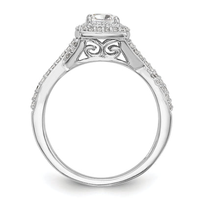 14K White Gold Diamond Princess CZ Cushion Halo Engagement Ring
