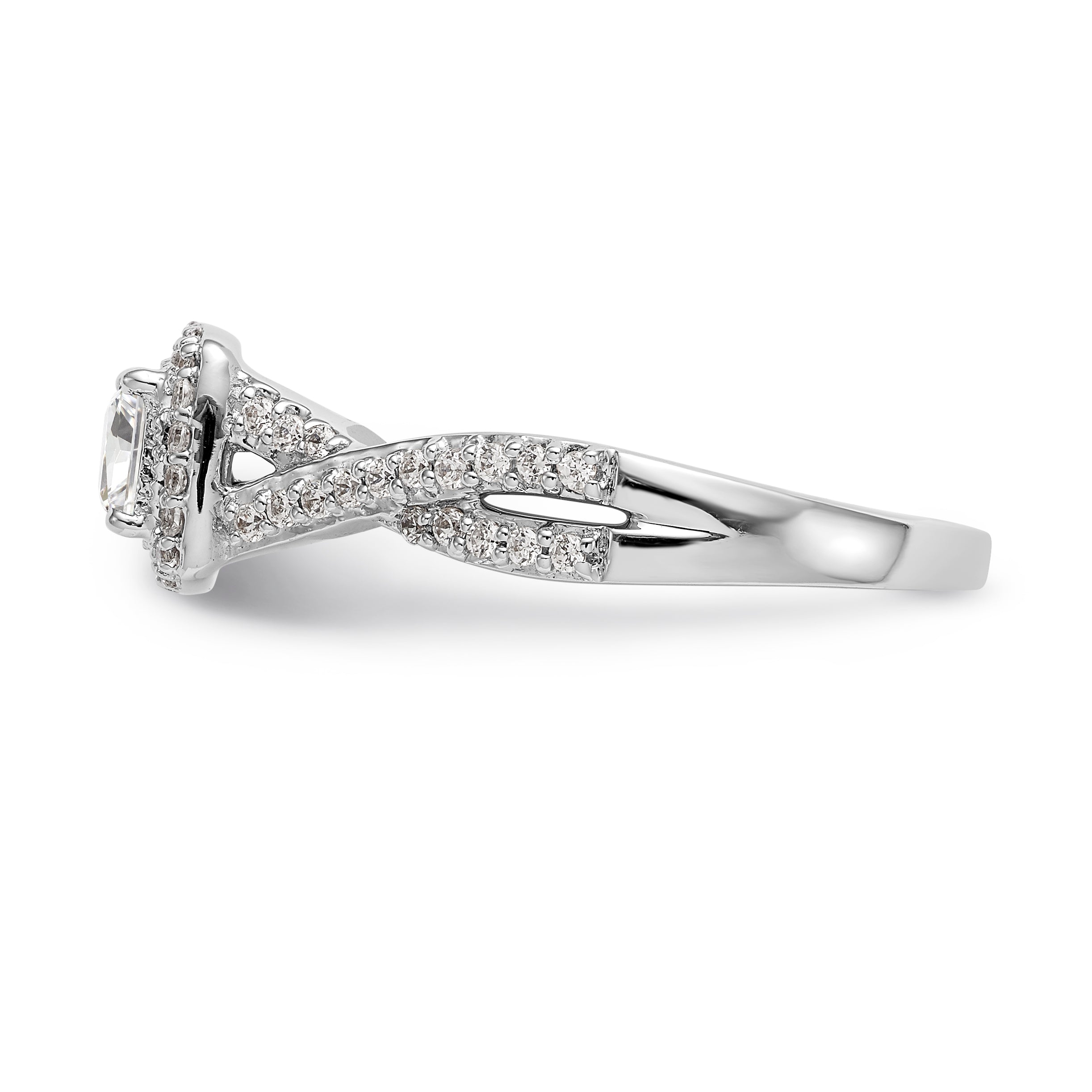 14K White Gold Diamond Princess CZ Cushion Halo Engagement Ring