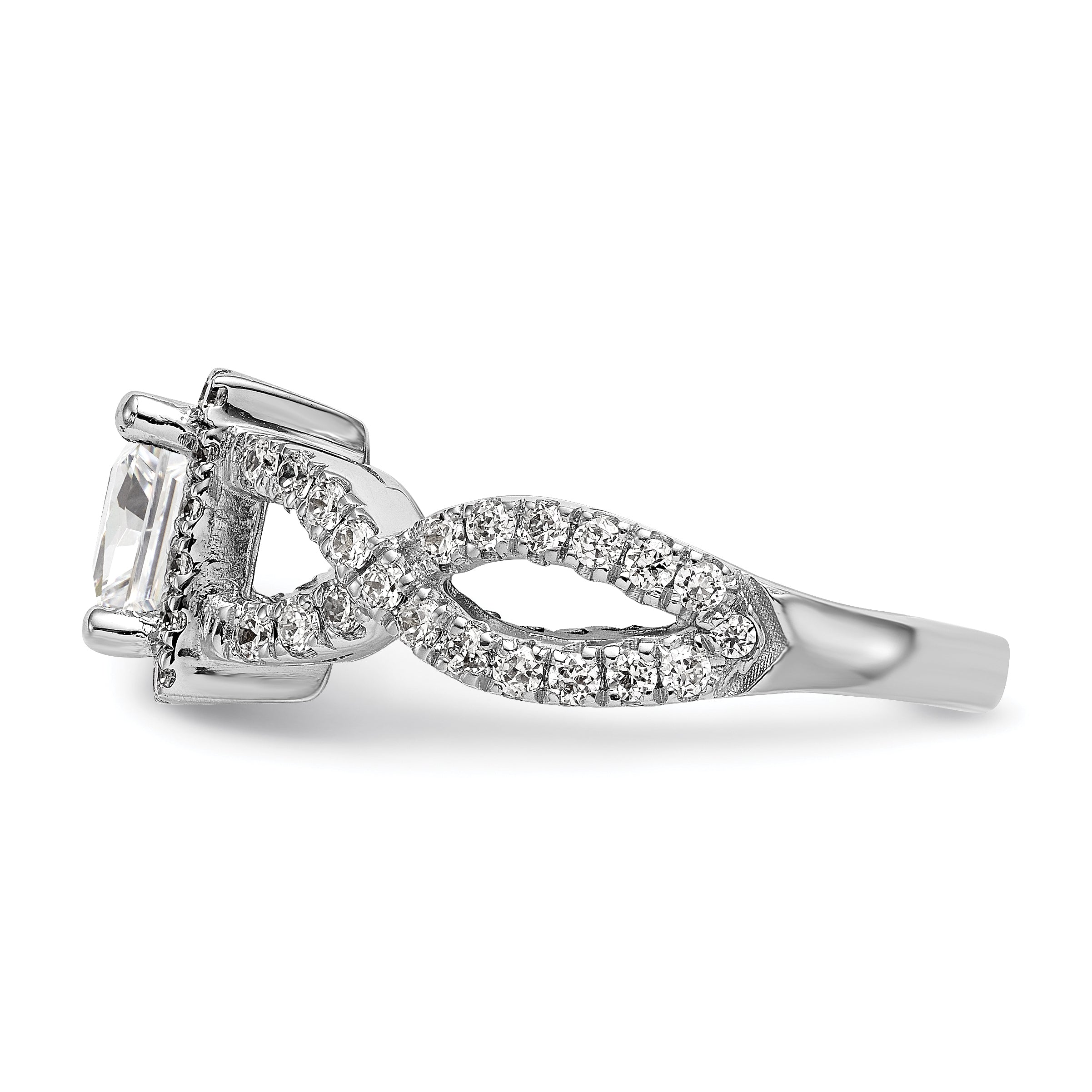 14K White Gold Diamond Princess CZ Cushion Halo Engagement Ring