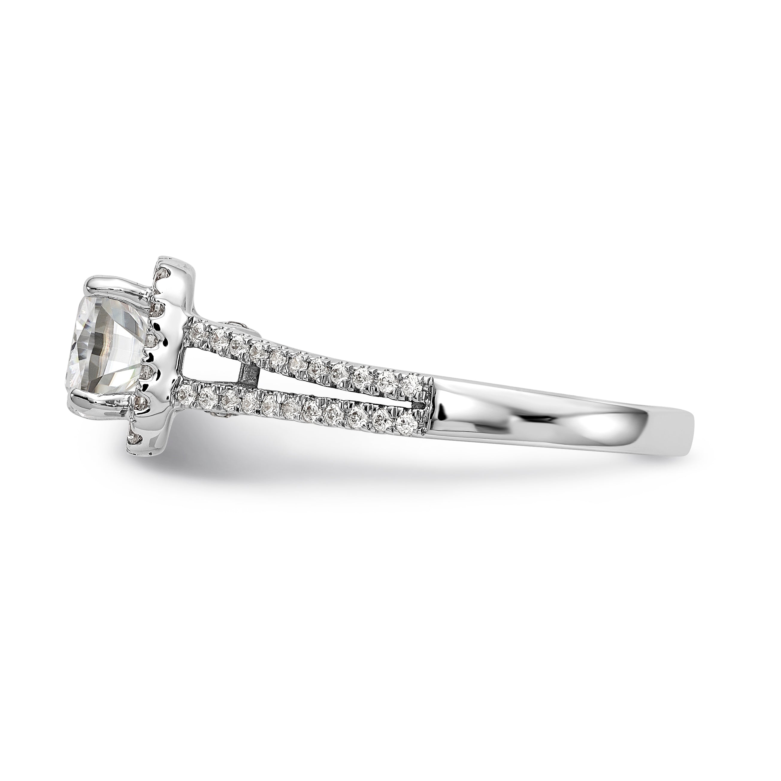 14K White Gold Diamond Cushion CZ Cushion Halo Engagement Ring