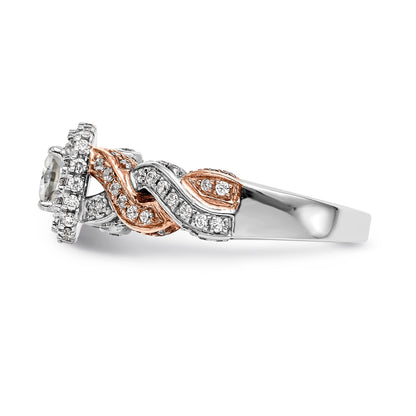 14K Rose/White Gold Diamond Cushion CZ Halo Engagement Ring