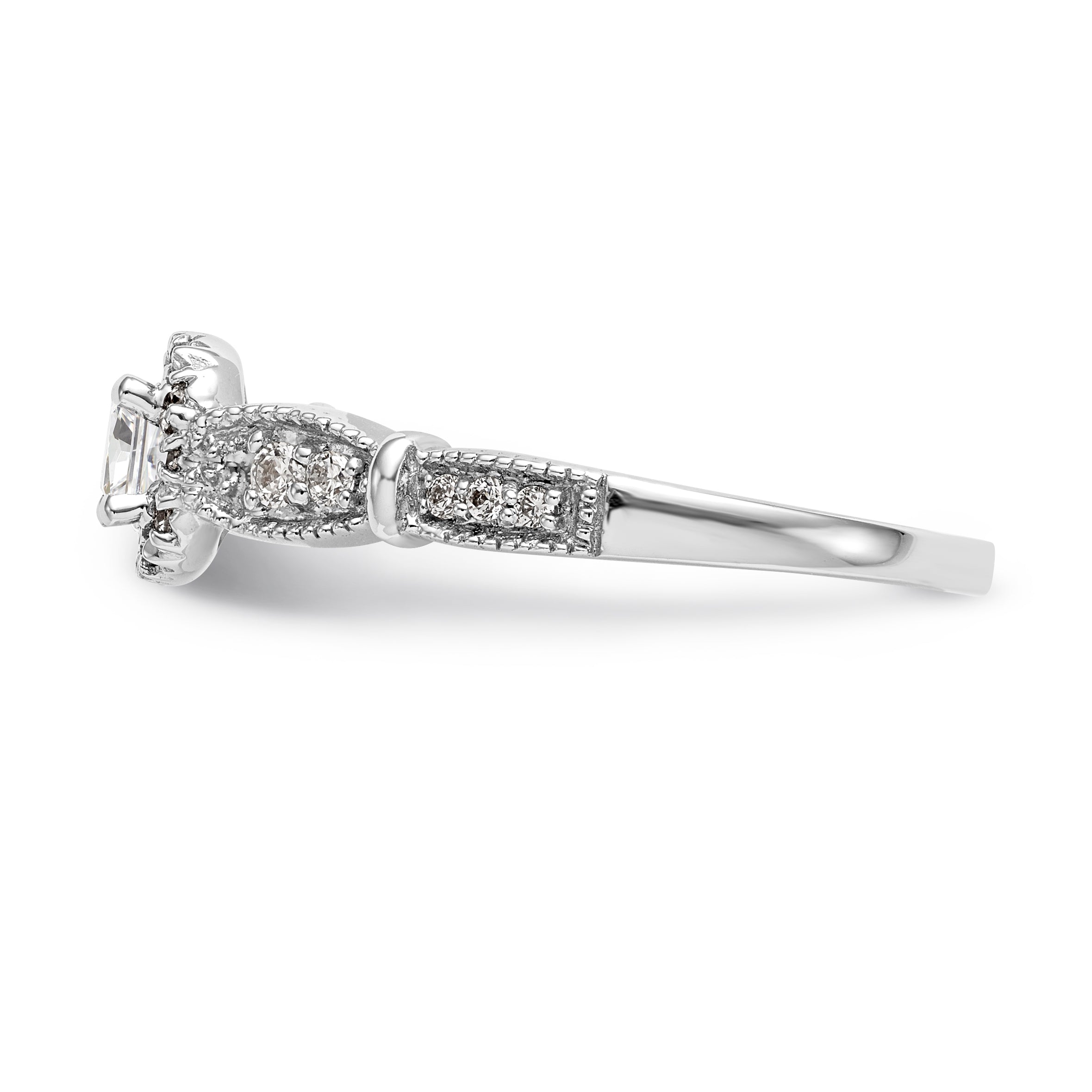14K White Gold Diamond Cushion CZ Cushion Halo Engagement Ring