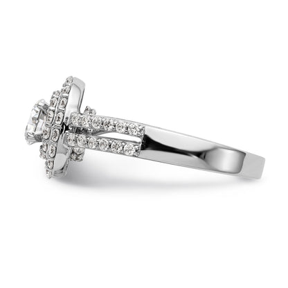 14K White Gold Round Simulated Diamond Halo Engagement Ring