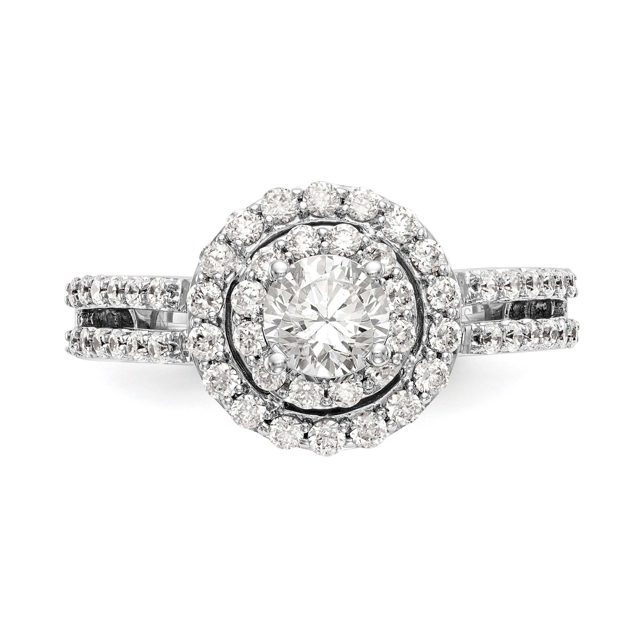 14K White Gold Round Simulated Diamond Halo Engagement Ring
