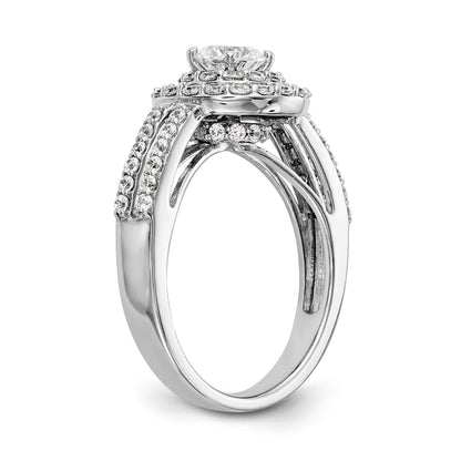 14K White Gold Round Simulated Diamond Halo Engagement Ring