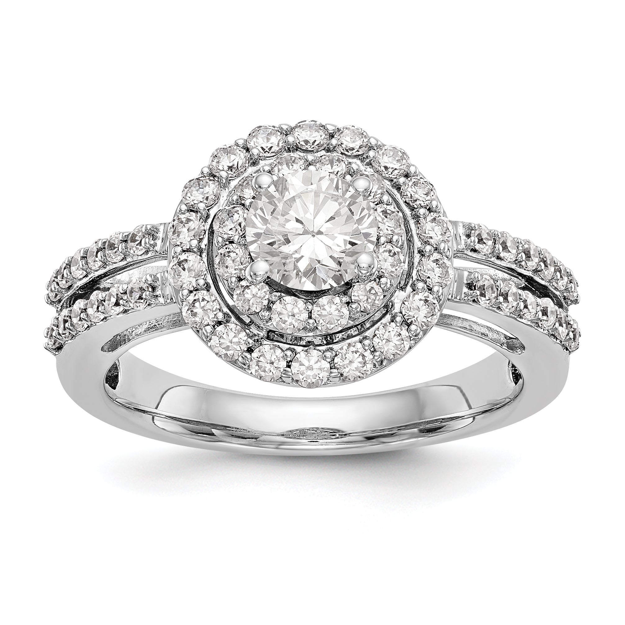 14K White Gold Round Simulated Diamond Halo Engagement Ring