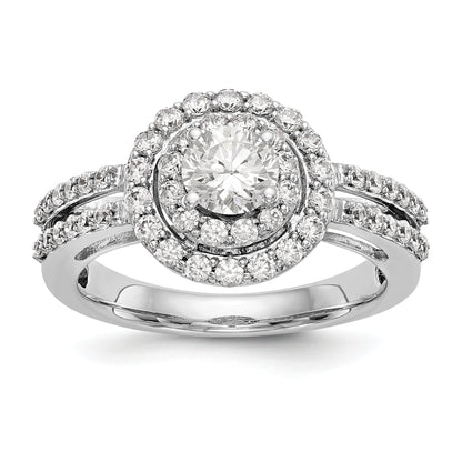 14K White Gold Round Simulated Diamond Halo Engagement Ring