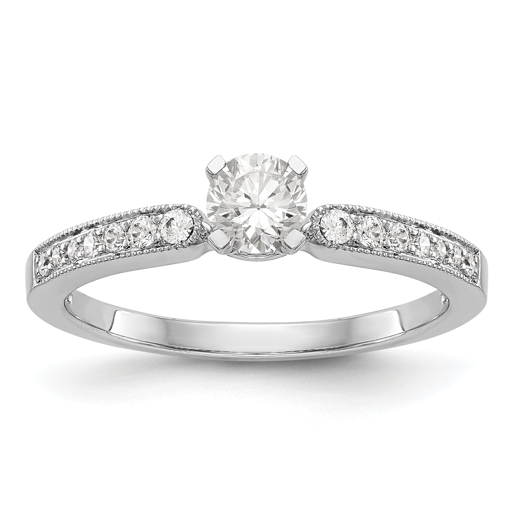 14K White Gold Diamond Peg Set CZ Engagement Ring