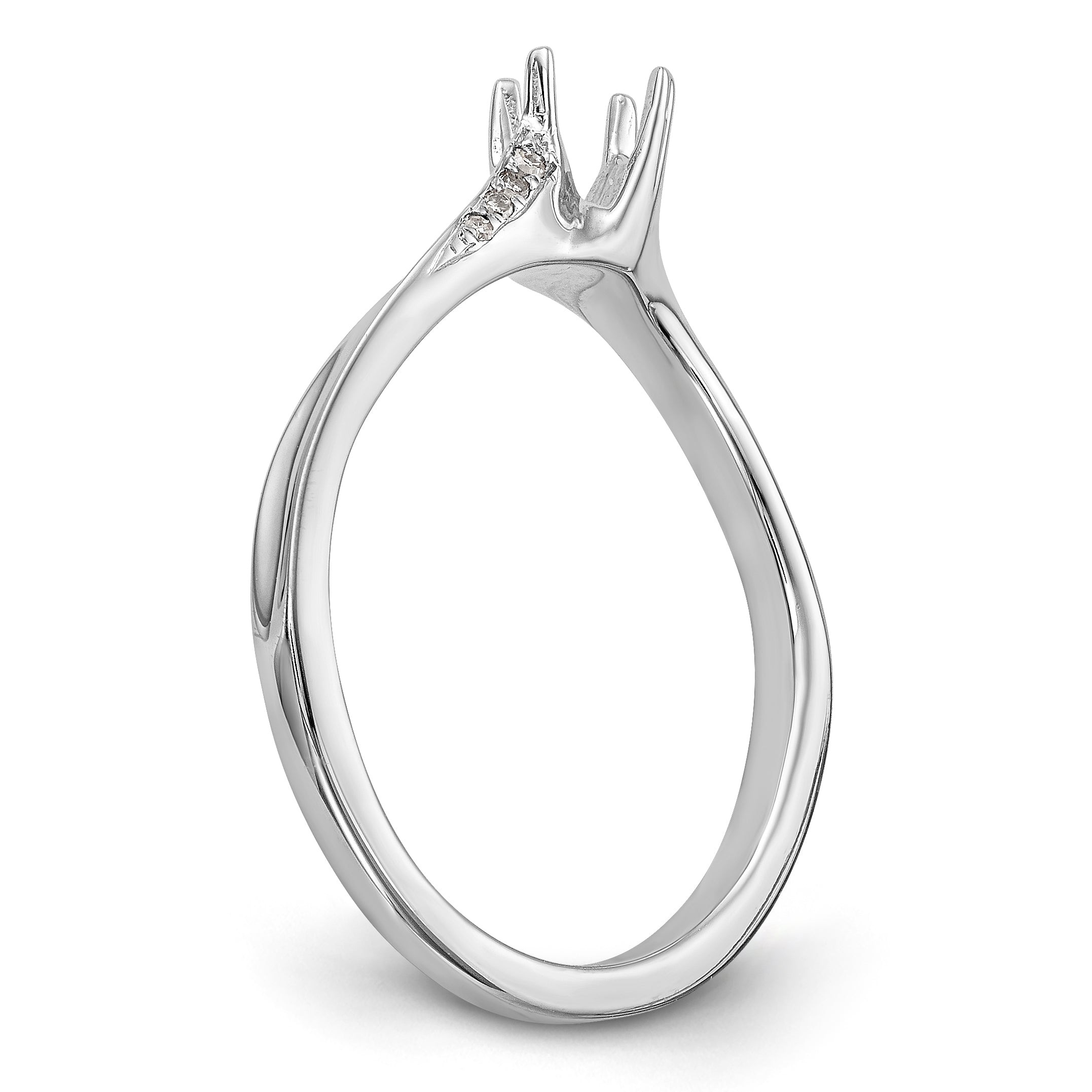 14k White Gold Diamond Round CZ By Pass Engagement Ring