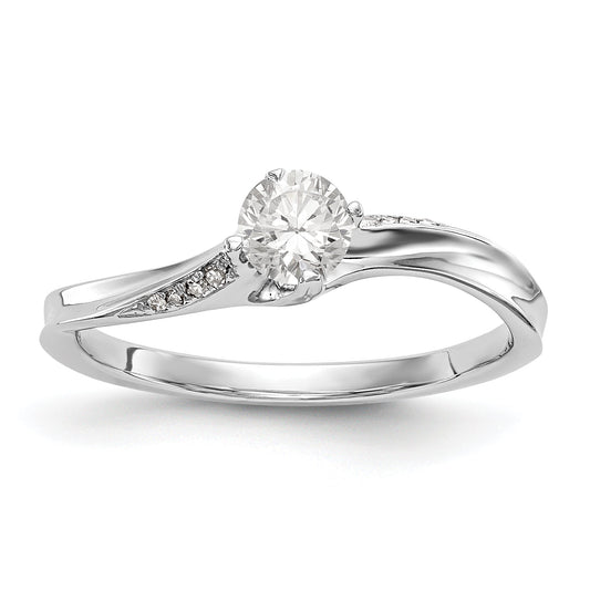 14k White Gold Diamond Round CZ By Pass Engagement Ring
