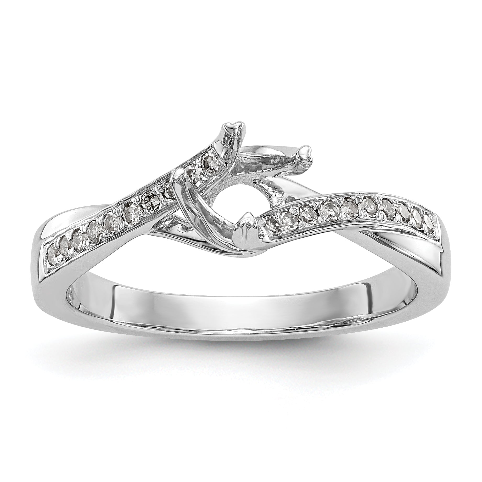 14k White Gold Diamond Round CZ By Pass Engagement Ring
