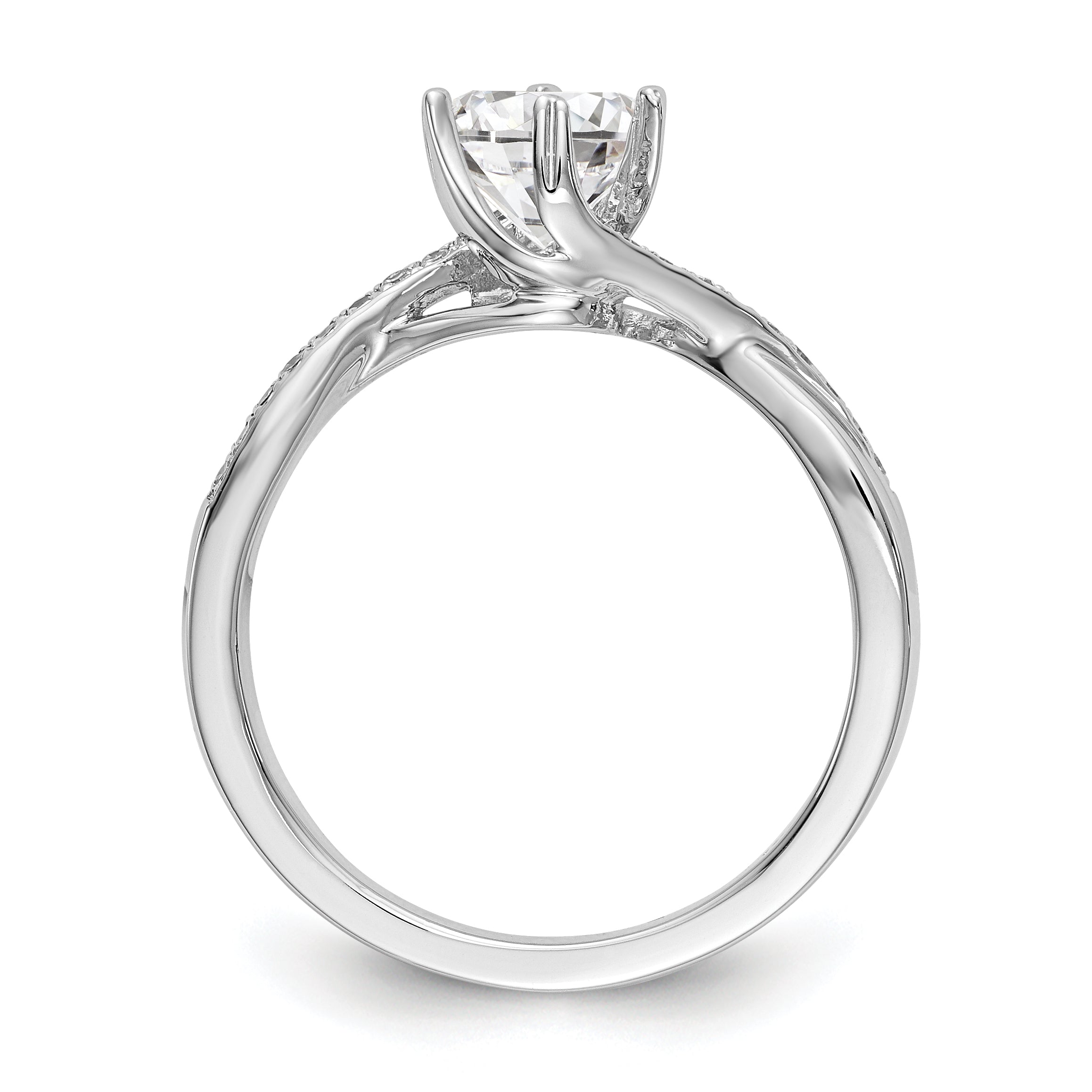 14k White Gold Diamond Round CZ By Pass Engagement Ring