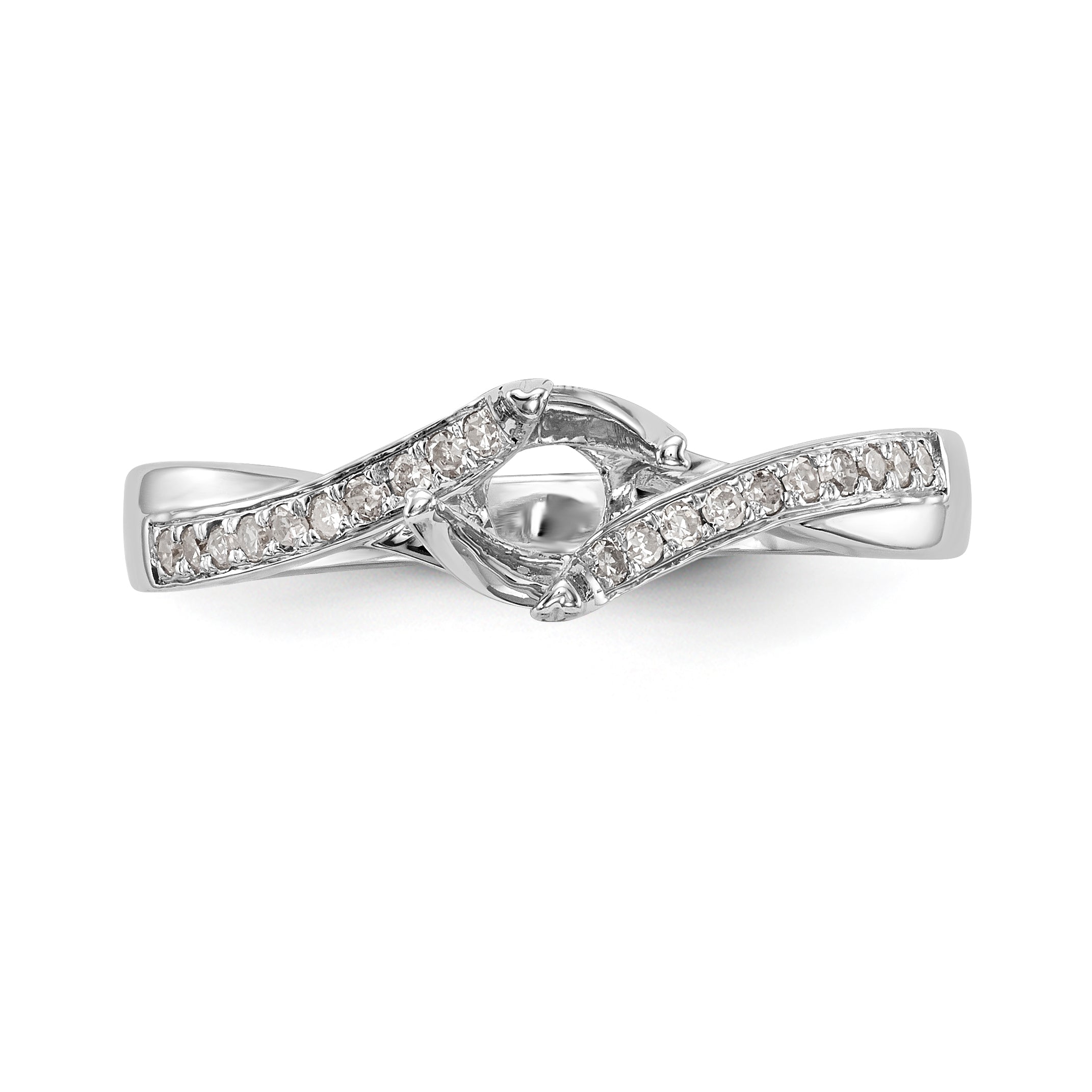 14k White Gold Diamond Round CZ By Pass Engagement Ring
