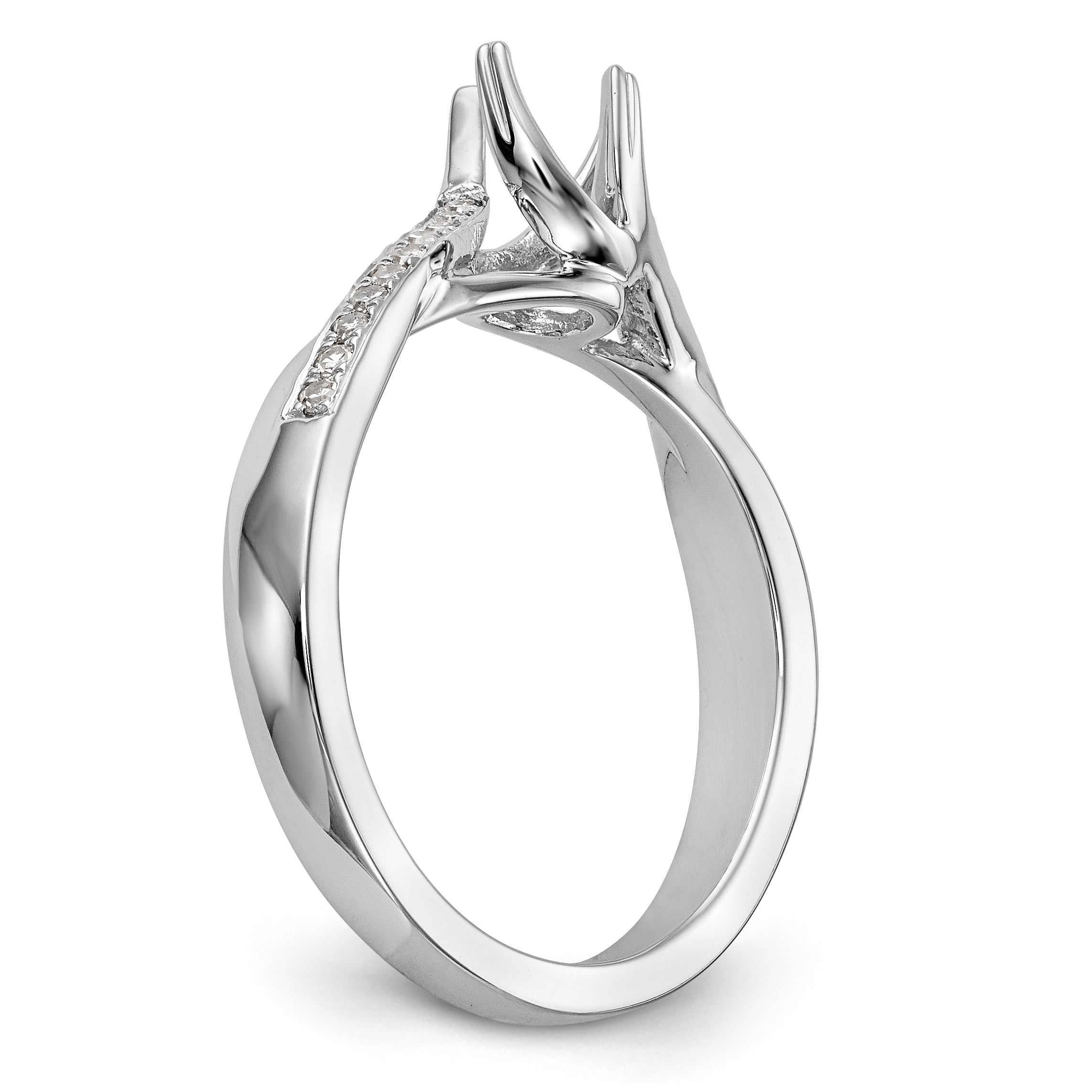 14k White Gold Diamond Round CZ By Pass Engagement Ring