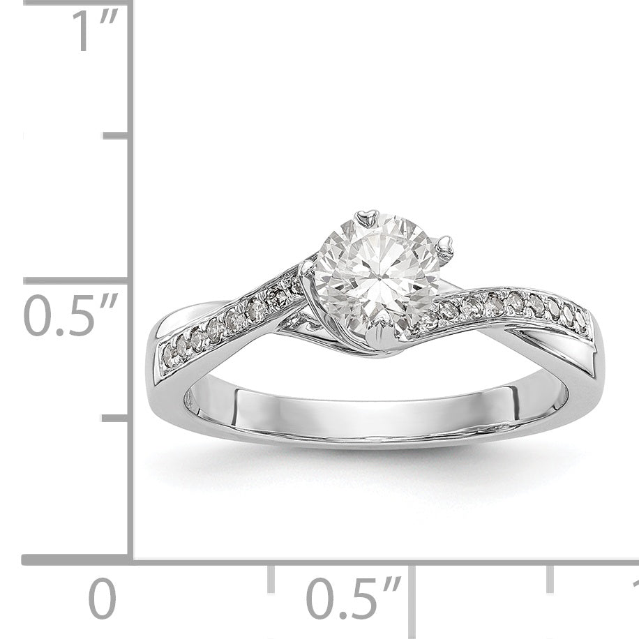 14k White Gold Diamond Round CZ By Pass Engagement Ring