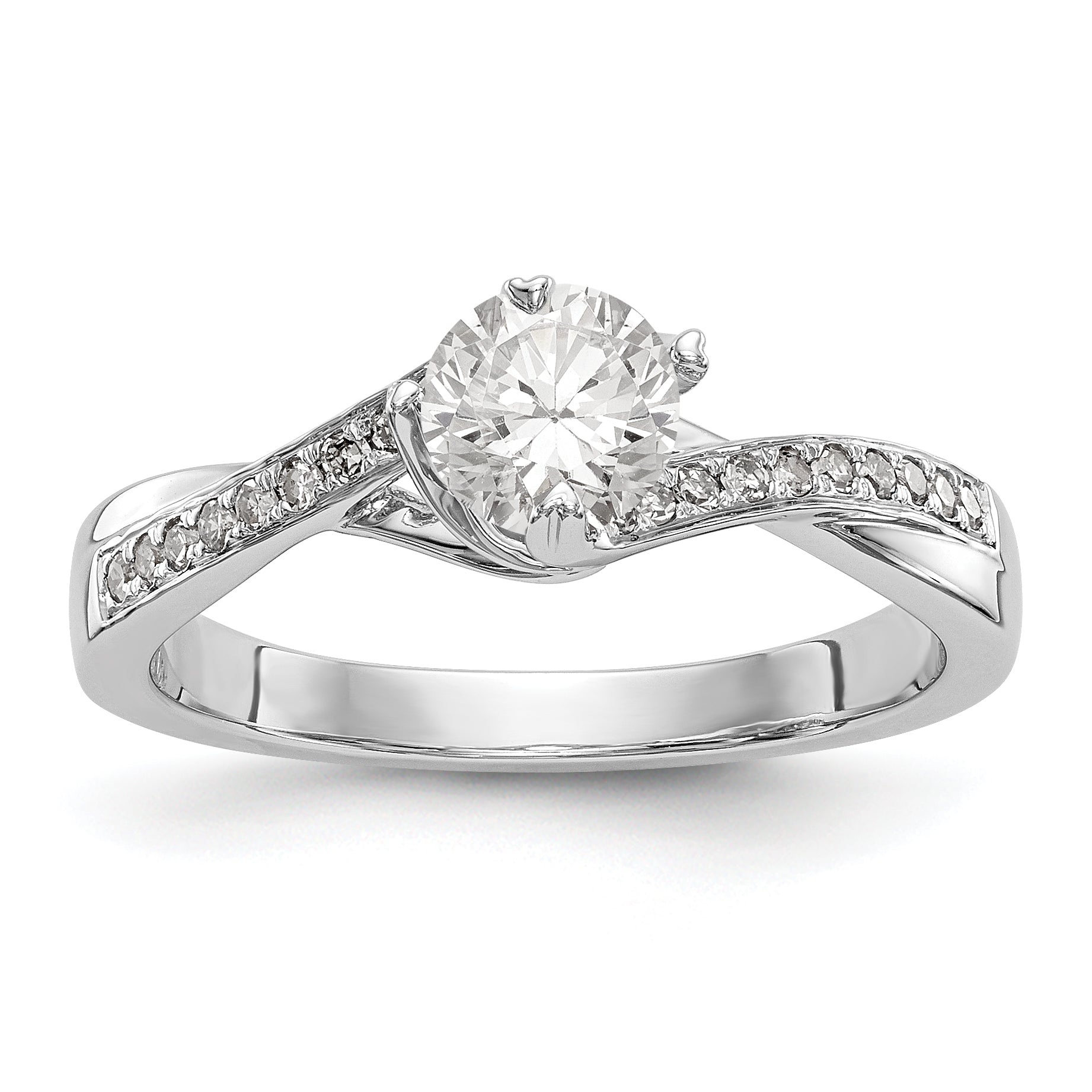 14k White Gold Diamond Round CZ By Pass Engagement Ring