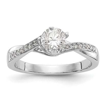 14k White Gold Diamond Round CZ By Pass Engagement Ring