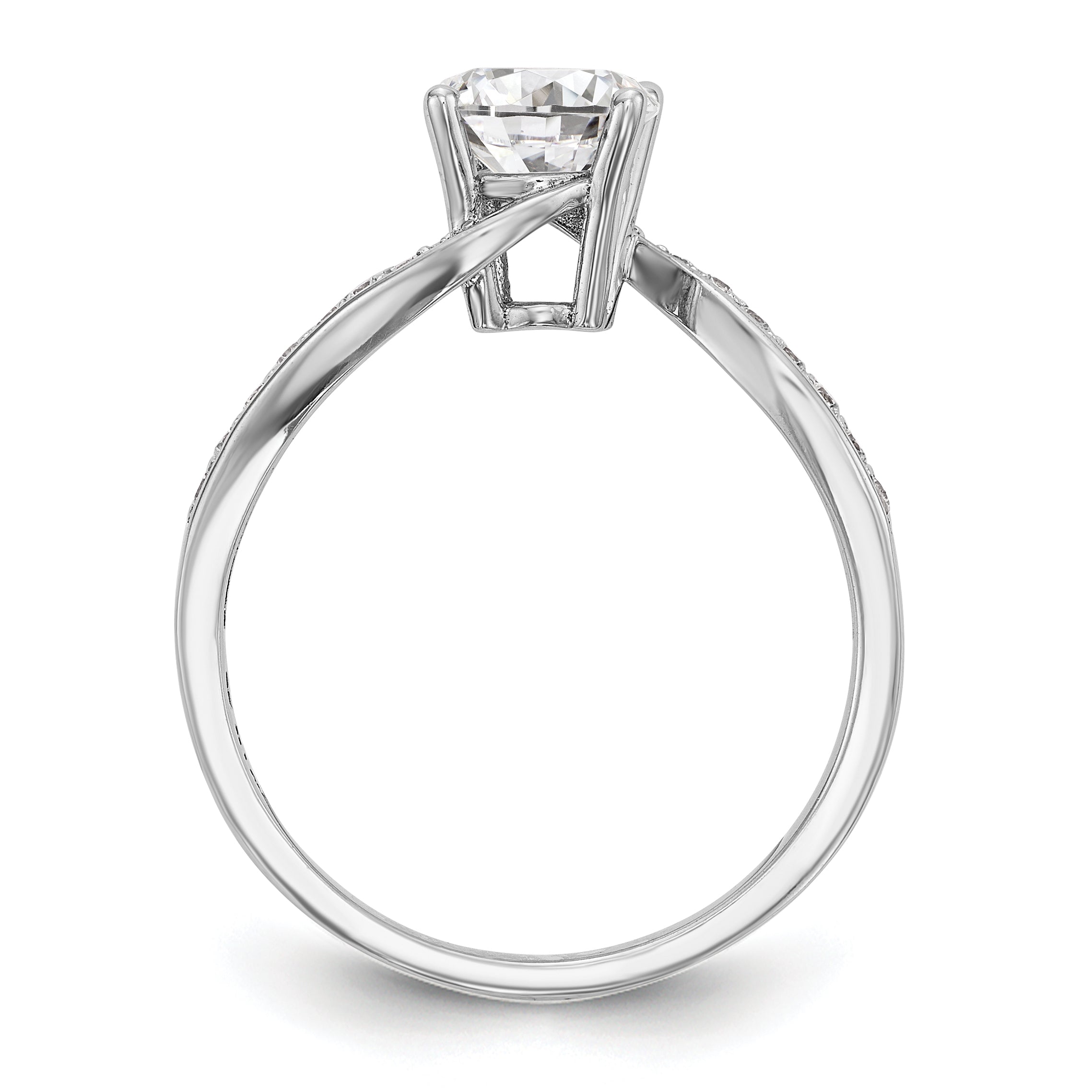 14k White Gold Diamond Round CZ By Pass Engagement Ring