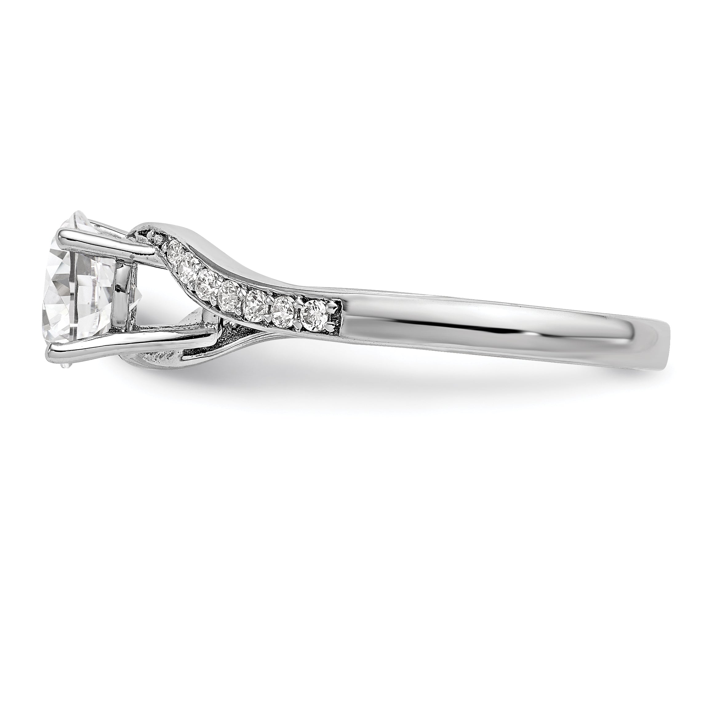 14k White Gold Diamond Round CZ By Pass Engagement Ring