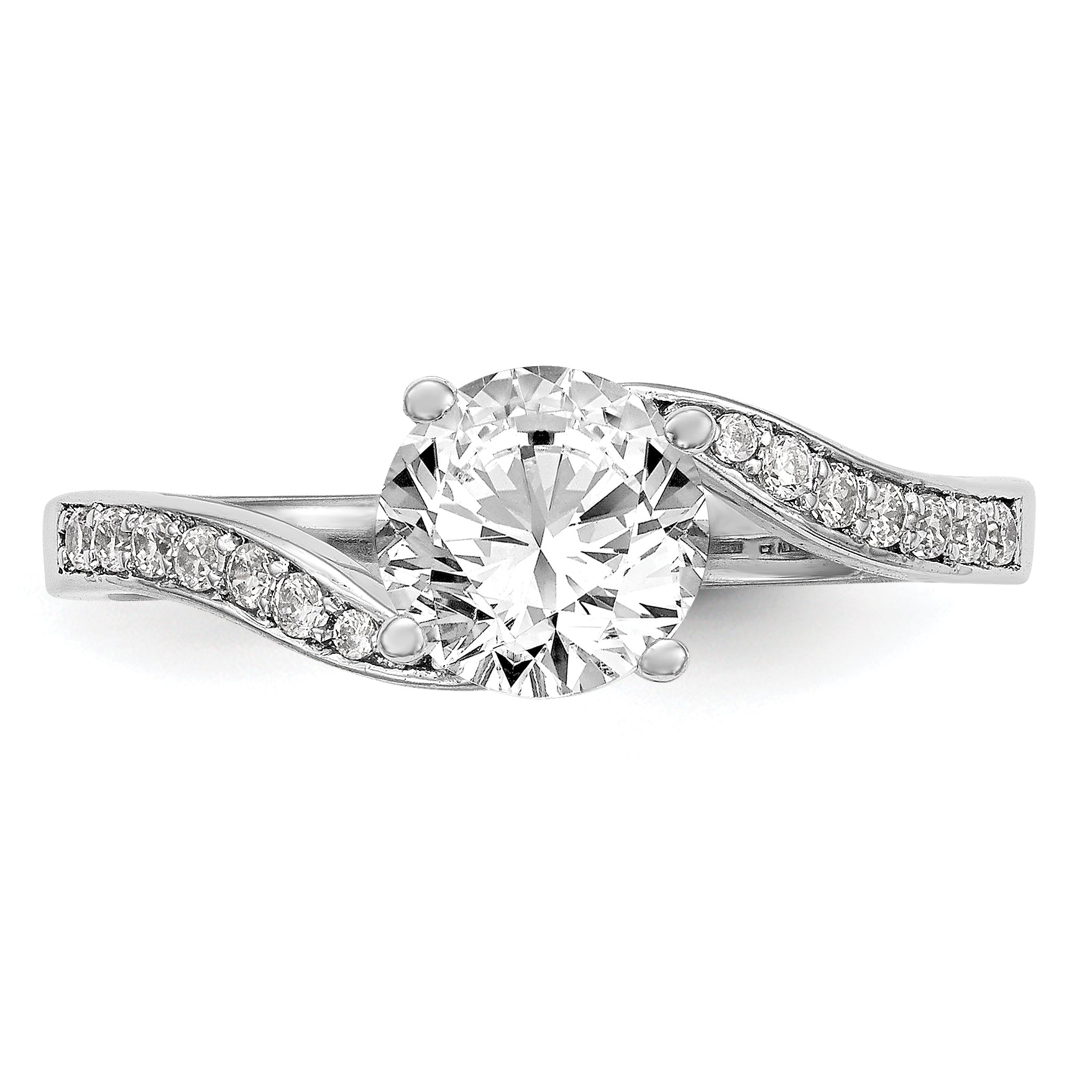 14k White Gold Diamond Round CZ By Pass Engagement Ring