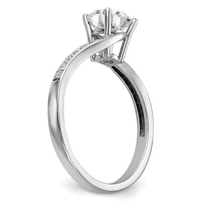 14k White Gold Diamond Round CZ By Pass Engagement Ring