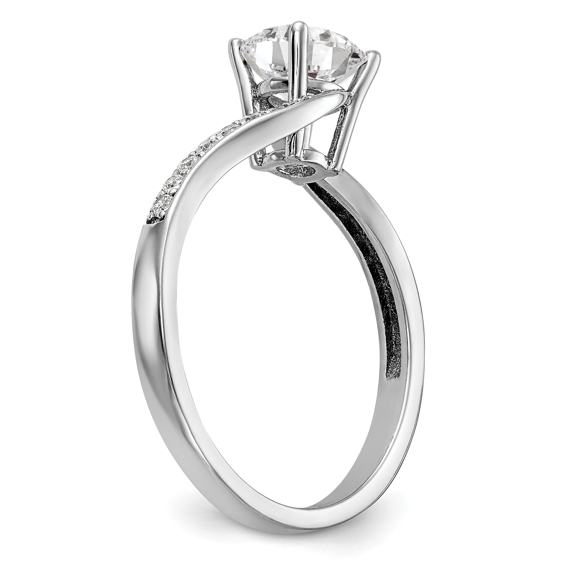 14k White Gold Diamond Round CZ By Pass Engagement Ring