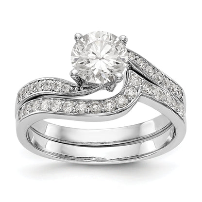 14k White Gold Diamond Round CZ By Pass Engagement Ring