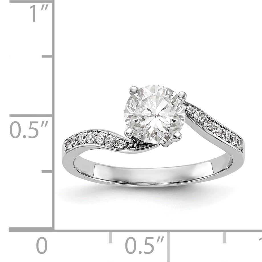 14k White Gold Diamond Round CZ By Pass Engagement Ring
