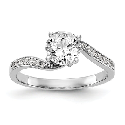 14k White Gold Diamond Round CZ By Pass Engagement Ring