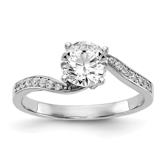 14k White Gold Diamond Round CZ By Pass Engagement Ring
