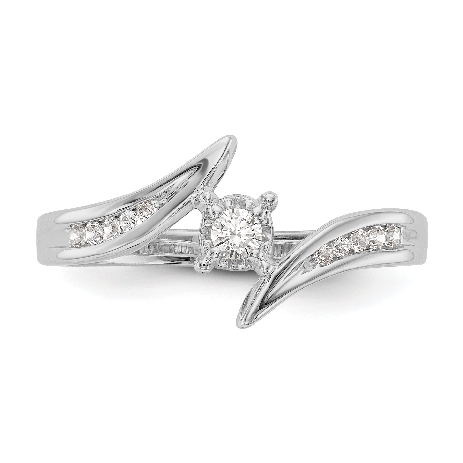 14k White Gold Diamond Round Complete By Pass Engagement Ring