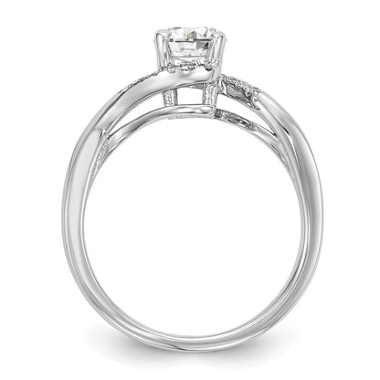 14k White Gold Diamond Round CZ By Pass Engagement Ring