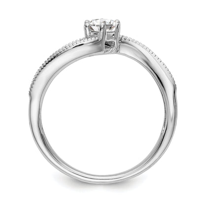 14k White Gold Diamond Round CZ By Pass Engagement Ring