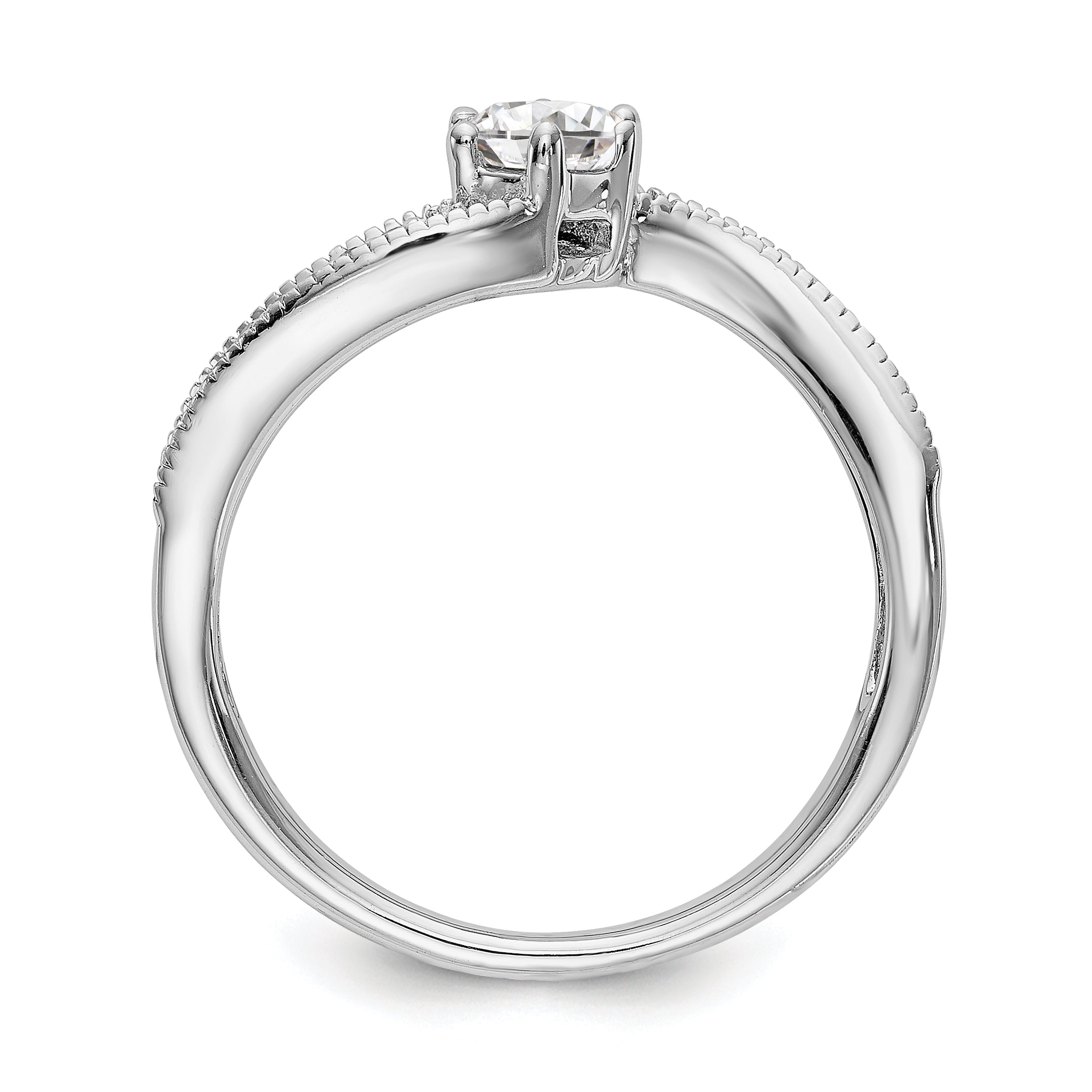 14k White Gold Diamond Round CZ By Pass Engagement Ring