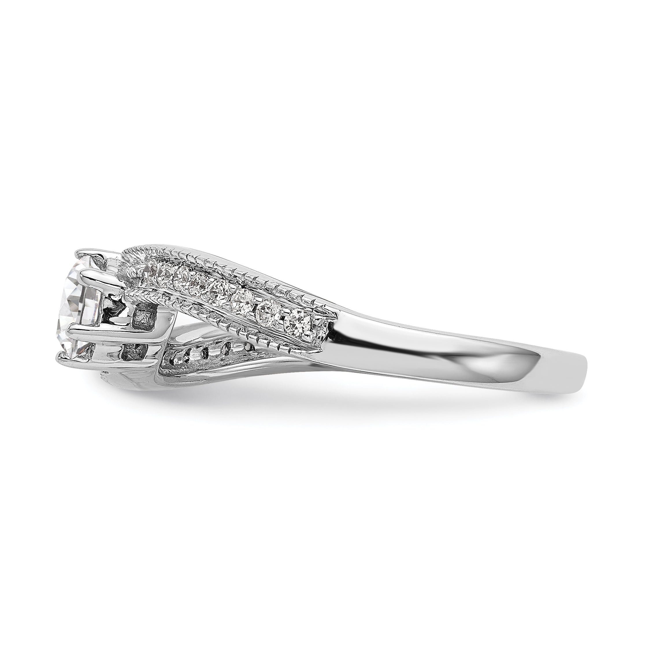 14k White Gold Diamond Round CZ By Pass Engagement Ring
