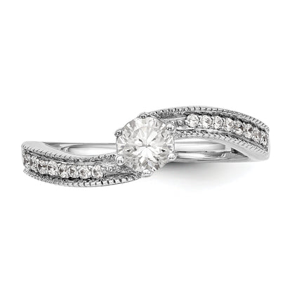 14k White Gold Diamond Round CZ By Pass Engagement Ring